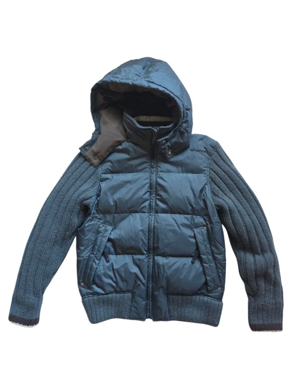 ENERGIE by Sixty SPA Men's Hybrid Down Puffer Jacket Ribbed Wool Sleeve Hooded S